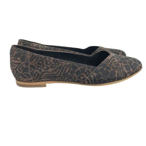 Toms Shoes - TOMS Ballet Flats Womens Shoes 7 Brown & Black Animal Print Fabric Slip On
